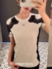 山语深圳工厂夏季欧美时尚黑白蕾丝拼接金属扣修身圆领短袖T恤
