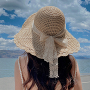 2024草帽海边沙滩帽子女夏气质百搭时尚太阳帽防晒防紫外线遮阳帽