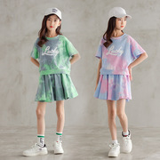 亲子女童夏季纯棉运动套装2023宽松时髦网红字母短袖短裙裤两件套