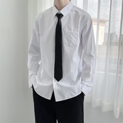 白色长袖衬衫男宽松情侣套装，dk韩版潮流学生毕业照班服休闲衬衣男