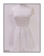 珍思薇尼夏季女白色，中腰圆领拼接短袖很仙的网纱中长款a字裙