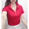 红色短袖t恤女2024年夏季薄款翻领polo衫修身显瘦v领半袖上衣