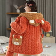 珊瑚绒冬季睡衣女，保暖加厚加绒三层夹棉袄，2023年秋冬款套装家居服