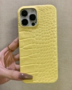 小鸡黄奶黄鳄鱼纹，适用于苹果13promax保护套iphone，12真皮手机壳