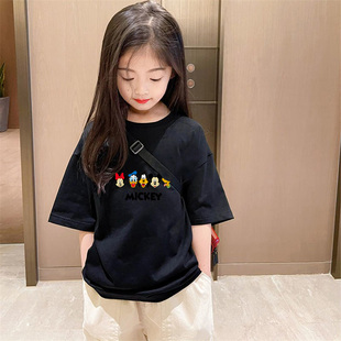 儿童短袖t恤2024夏装韩版中大童，女孩宽松百搭半袖圆领洋气上衣服