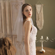 法式白色求婚领证小头纱 简约短款新娘结婚登记拍照道具婚纱饰品
