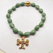 青岛欧美风徽标绿色树脂不规则珠子徽标珐琅吊坠时尚夸张气质项链