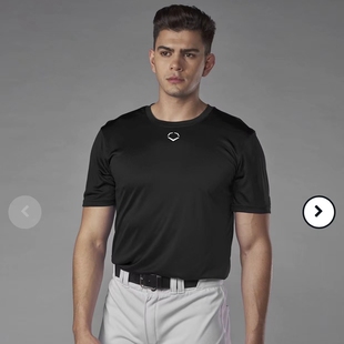 美国速干透气圆领棒球内衬t恤黑色白色，青少年男短袖训练比赛垒球