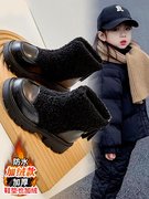 女童棉靴加绒加厚2023冬季儿童，马丁靴保暖皮面毛绒抗寒雪地靴