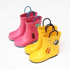 儿童雨鞋中筒防滑透气舒适柔软橡胶雨靴卡通小孩学生宝宝水鞋黄色