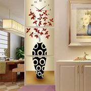 无框画挂钟三联画钟表创意，艺术时针客厅玄关，装饰画竖版抽象花瓶