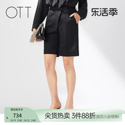 ott春季款黑色五分裤，时尚宽松女西裤羊毛，宽松百搭女裤女装