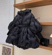 女童冬款加厚羽绒服2023宝宝韩版洋气法式灯笼袖收腰保暖外套
