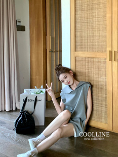 COOLLINE林子熙miu系运动套装女大翻领短袖上衣随性时髦灰色短裤