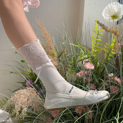 袜贵人日系小清新蕾丝拼接蝴蝶结堆堆袜花边，少女小腿中筒袜