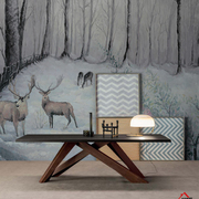 瑞雪个性定制壁画墙画 森林 鹿雪景北欧现代客厅沙发卧室背景墙画