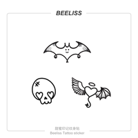 beeliss暗黑系纹身贴天使，骷髅蝙蝠潮酷原创线条简约持久防水贴