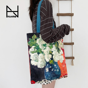 弘娜艺术家油画花束系列白领文艺单肩帆布包电脑包小众环保袋hh