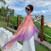 丝巾女夏季海边防晒长款沙滩披肩外搭围巾薄款超大百搭空调纱巾