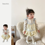 2024春季韩版婴儿吊带蓬蓬花苞裙花边打底衫女童连衣裙套装