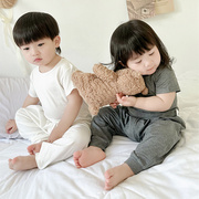 儿童家居服套装夏季薄款婴儿，竹纤维短袖长裤，男女童宝宝四季睡衣