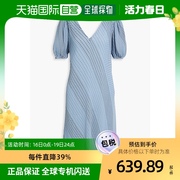 香港直邮潮奢ganni甘尼女士褶裥，条纹雪纺连衣裙f61056238
