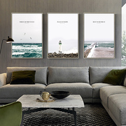 3576北欧客厅装饰画沙发背景墙壁画地中海风格装饰客厅挂画海景画