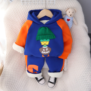 男童加绒套装冬装儿童加厚卫衣，两件套秋冬季宝宝洋气时髦衣服