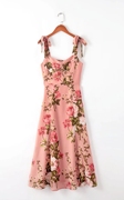 法式小众优雅蝴蝶结绑带玫瑰花园，度假显瘦气质，中长款吊带连衣裙女