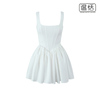辣妹高腰线(高腰线)白色蓬蓬裙，无袖修身显瘦背心连衣裙a字短裙子