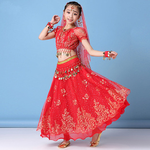 肚皮舞服演出服儿童印度舞，服装表演服长裙，套装少儿新疆舞蹈服
