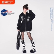 NASA联名复古连帽卫衣小众设计感卡通开衫外套2024休闲上衣女