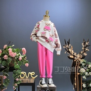 欧美女童装春秋季小熊卫衣裤子两件套韩版中大童洋气休闲运动套装