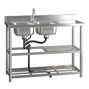 加厚不锈钢水槽台面一体柜单双，槽带支架厨房，m洗碗槽商用水池洗菜