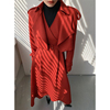 WANGXO风衣套装女冬季红色无袖打底毛呢连衣裙短款呢子外套两件套