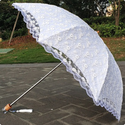 二折黑胶蕾丝刺绣花米色黑色，防紫外线防晒遮阳太阳伞晴雨伞洋伞