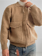 MRDONG韩国男装翻领立体蓬松纹理感轻熟高品保暖针织开衫外套