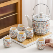 大容量提梁壶茶具套装，家用陶瓷民宿餐厅酒店，复古中式茶壶茶杯整套