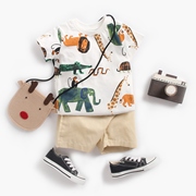 婴儿衣服韩版童装男宝宝，动物印花短袖，t恤+短裤两件套夏季ins嬰兒