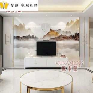 瓷砖背景墙高温微晶石艺术欧式客厅，造型大理石电视影视墙砖