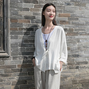 佛系外套春季复古中国风禅意带口袋，t恤棉麻，料古风上衣汉元素女装