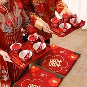 敬茶杯子结婚喜碗套装红色改口盖碗，一对茶具碗筷陪嫁婚礼用品大全