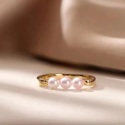 DIY珍珠小配件 G18K黄金珍珠戒指空托 时尚款指环女 配3.5-4mm圆