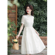 纻衣新中式刺绣白色改良旗袍连衣裙女高级感夏季气质淑女裙子