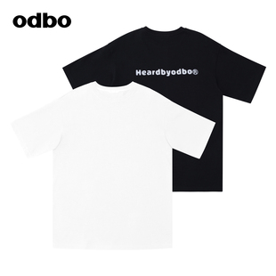 odbo/欧迪比欧原创设计简约动感模糊印花T恤女夏季2023年上衣