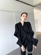韩国毛衣女设计感小众2021年宽松秋冬个性不规则针织开衫黑色
