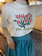 韩国 EUN做旧圆领复古洋气花朵印花圆领短袖T恤女 一件