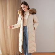 时尚大毛领加厚羽绒服女长款2023冬装纯色休闲保暖白鸭绒外套