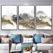 新中式客厅装饰画中国风三联挂画有框画禅意山水风景沙发背景墙画