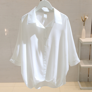 白色polo领衬衫女短袖2023夏季宽松显瘦百搭套头五分袖衬衣潮
